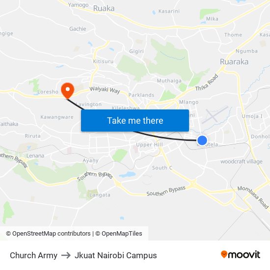 Church Army to Jkuat Nairobi Campus map