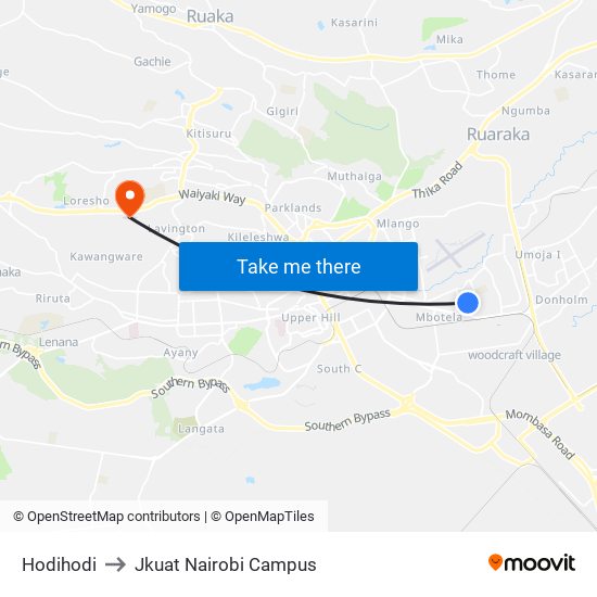 Hodihodi to Jkuat Nairobi Campus map