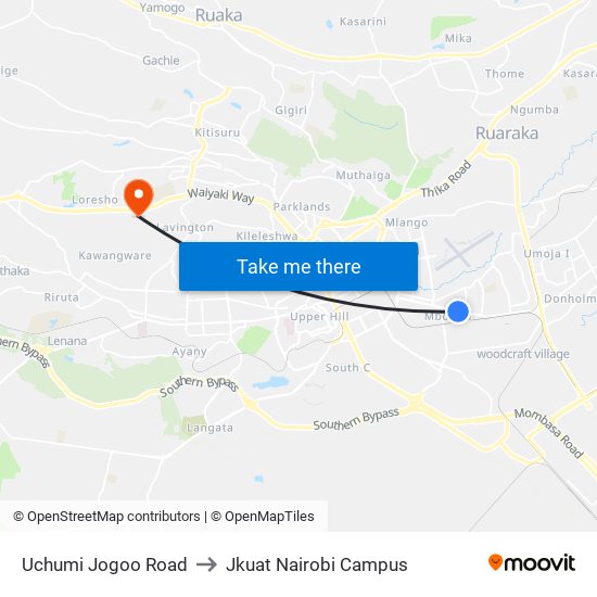 Uchumi Jogoo Road to Jkuat Nairobi Campus map