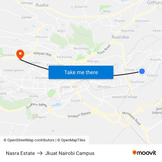 Nasra Estate to Jkuat Nairobi Campus map