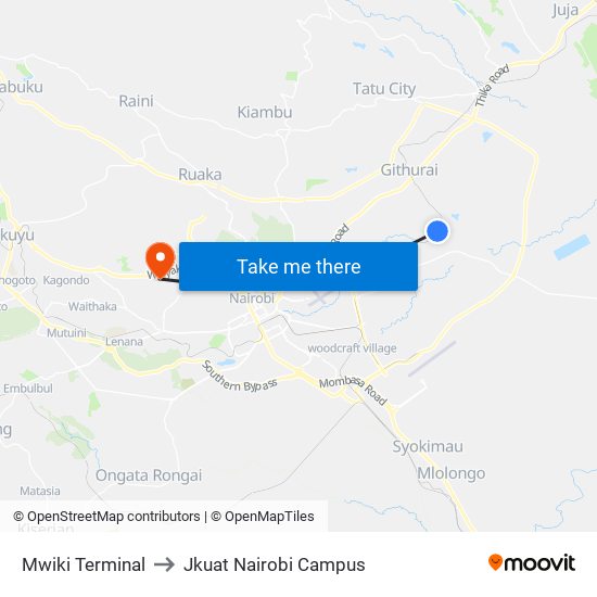 Mwiki Terminal to Jkuat Nairobi Campus map