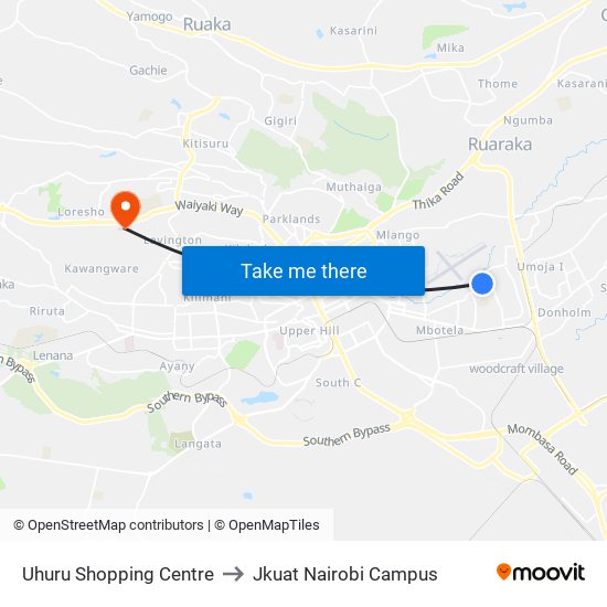 Uhuru Shopping Centre to Jkuat Nairobi Campus map