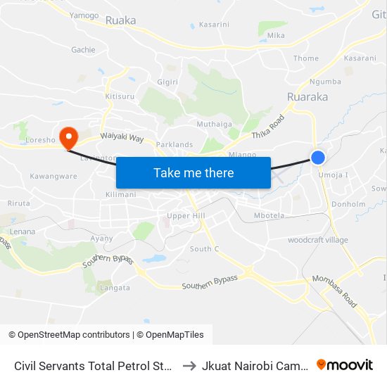 Civil Servants Total Petrol Station to Jkuat Nairobi Campus map