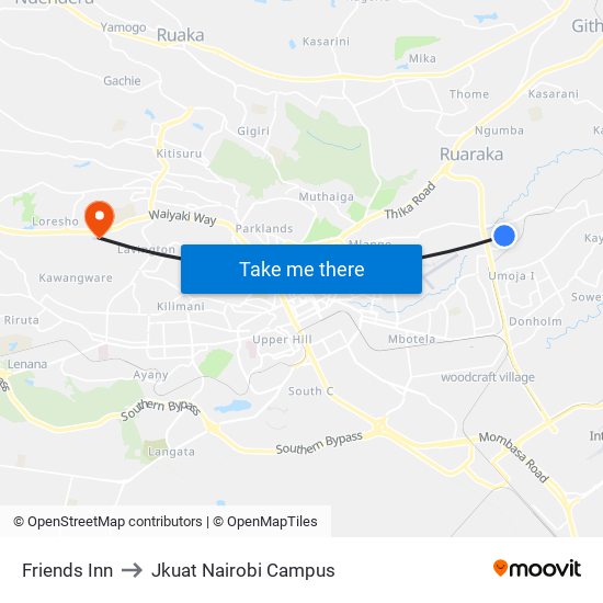 Friends Inn to Jkuat Nairobi Campus map