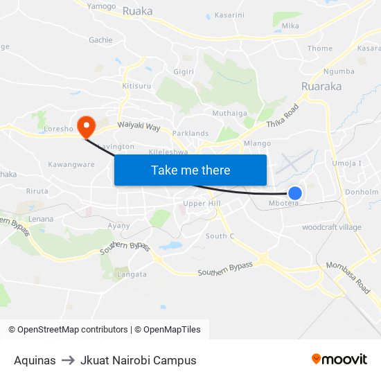 Aquinas to Jkuat Nairobi Campus map