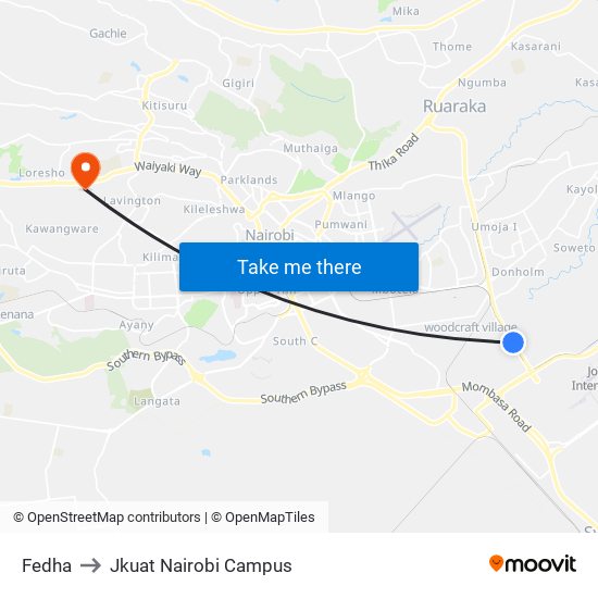 Fedha to Jkuat Nairobi Campus map