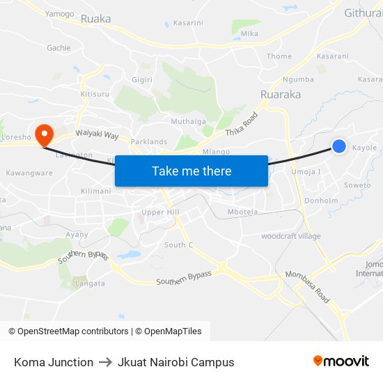 Koma Junction to Jkuat Nairobi Campus map