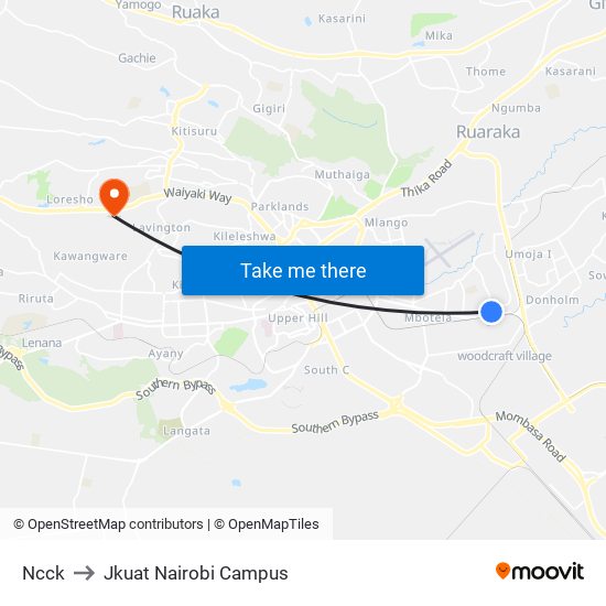 Ncck to Jkuat Nairobi Campus map