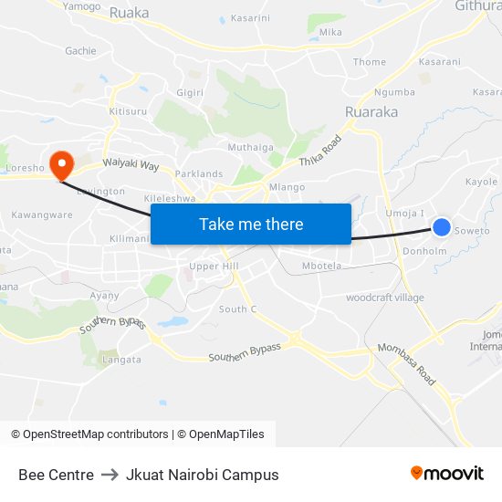 Bee Centre to Jkuat Nairobi Campus map