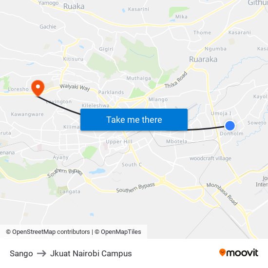 Sango to Jkuat Nairobi Campus map