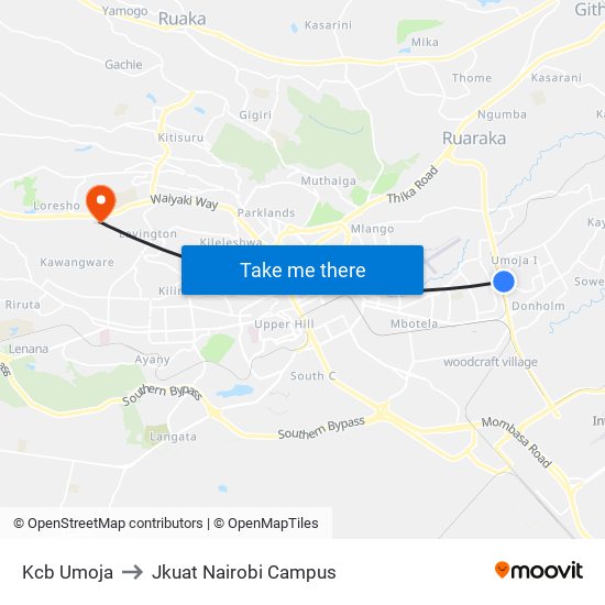 Kcb Umoja to Jkuat Nairobi Campus map