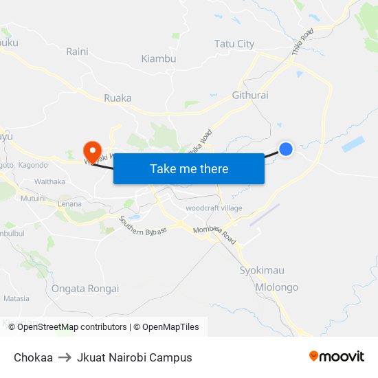 Chokaa to Jkuat Nairobi Campus map