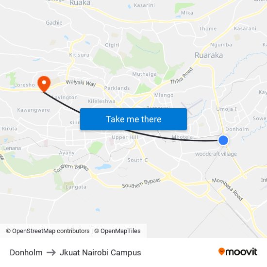 Donholm to Jkuat Nairobi Campus map