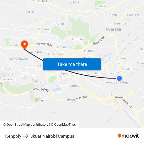 Kenpoly to Jkuat Nairobi Campus map
