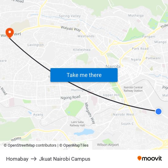 Homabay to Jkuat Nairobi Campus map