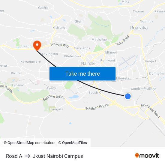 Road A to Jkuat Nairobi Campus map