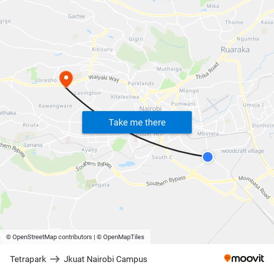 Tetrapark to Jkuat Nairobi Campus map