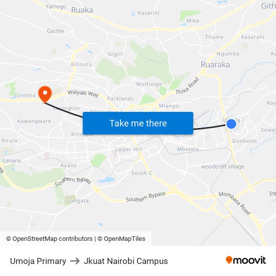 Umoja Primary to Jkuat Nairobi Campus map