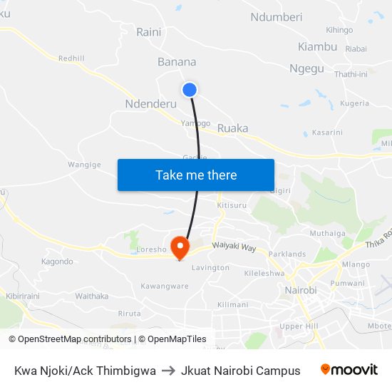 Kwa Njoki/Ack Thimbigwa to Jkuat Nairobi Campus map