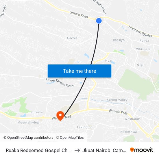 Ruaka Redeemed Gospel Church to Jkuat Nairobi Campus map