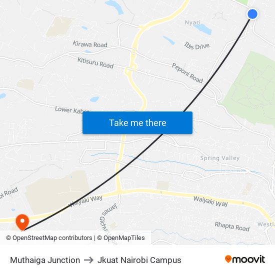 Muthaiga Junction to Jkuat Nairobi Campus map