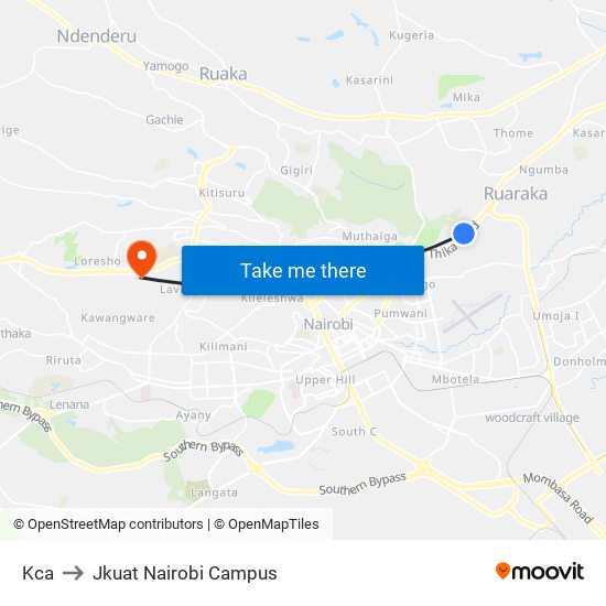 Kca to Jkuat Nairobi Campus map