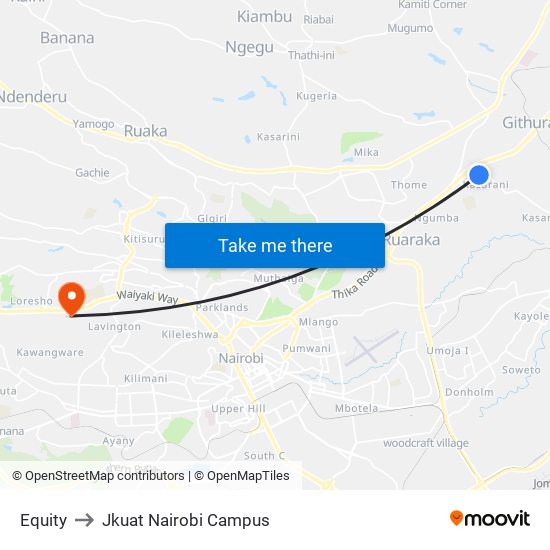 Equity to Jkuat Nairobi Campus map
