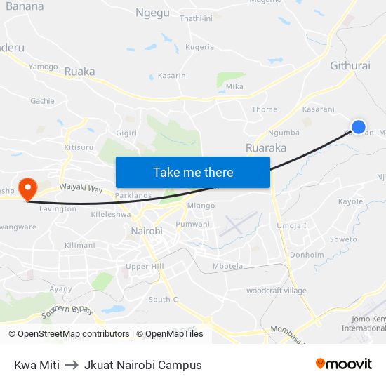 Kwa Miti to Jkuat Nairobi Campus map