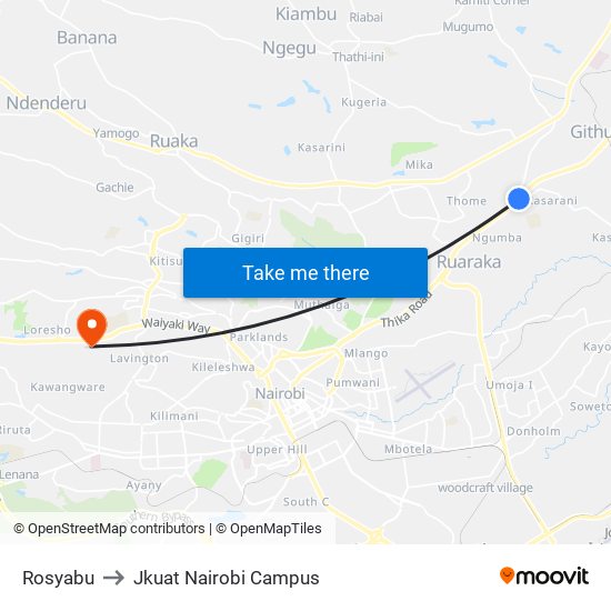 Rosyabu to Jkuat Nairobi Campus map