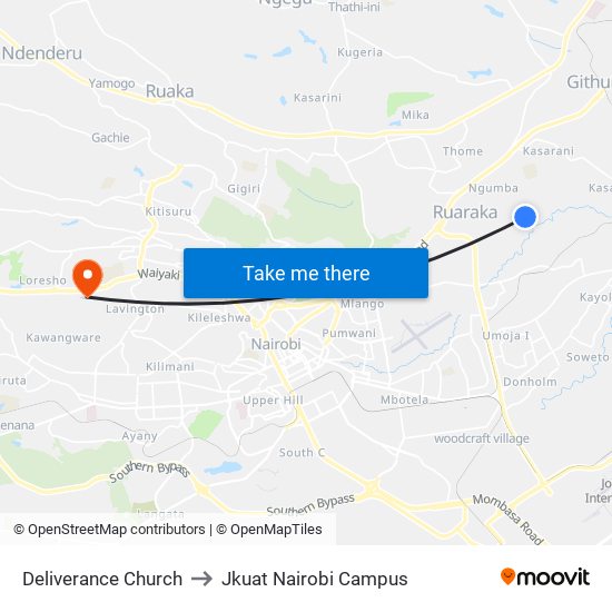 Deliverance Church to Jkuat Nairobi Campus map