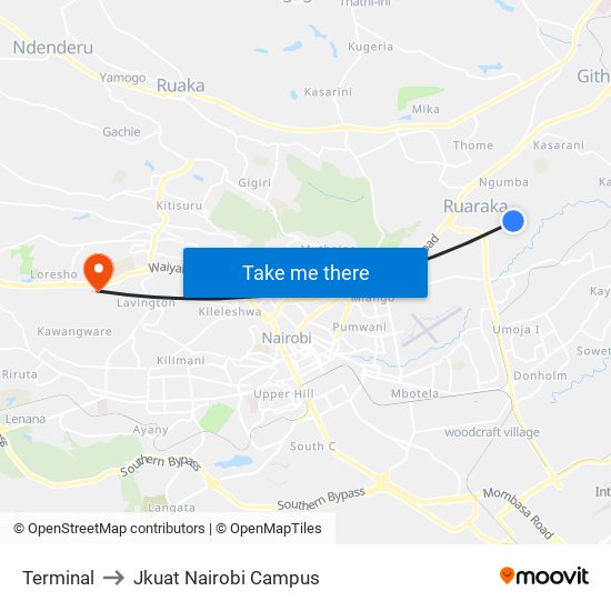 Terminal to Jkuat Nairobi Campus map