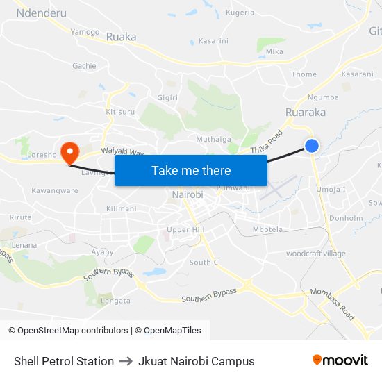 Shell Petrol Station to Jkuat Nairobi Campus map