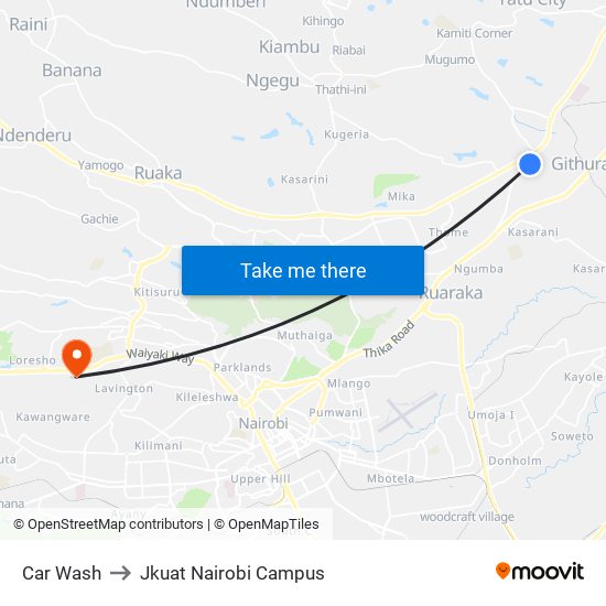 Car Wash to Jkuat Nairobi Campus map