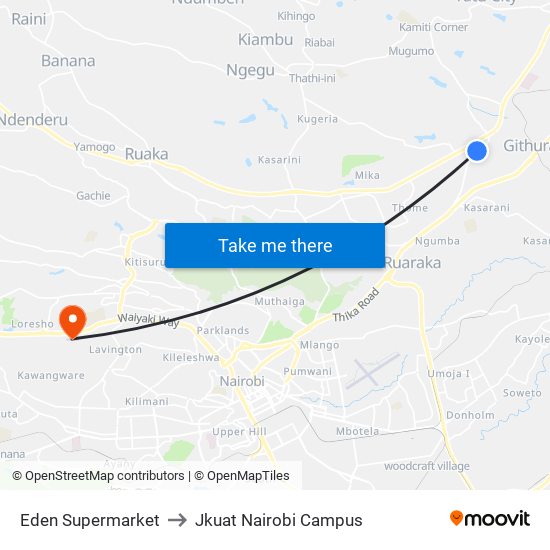 Eden Supermarket to Jkuat Nairobi Campus map