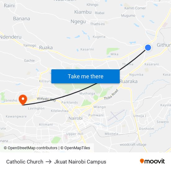 Catholic Church to Jkuat Nairobi Campus map