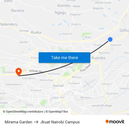 Mirema Garden to Jkuat Nairobi Campus map