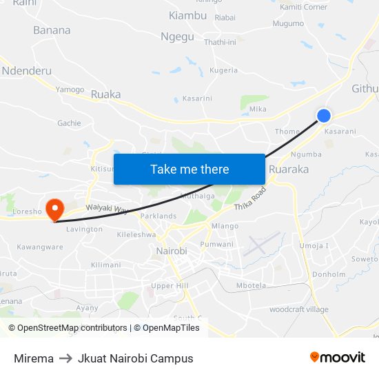 Mirema to Jkuat Nairobi Campus map