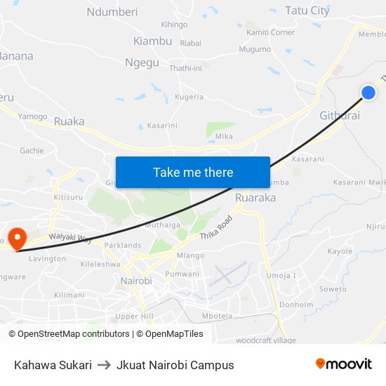 Kahawa Sukari to Jkuat Nairobi Campus map