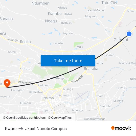 Kware to Jkuat Nairobi Campus map