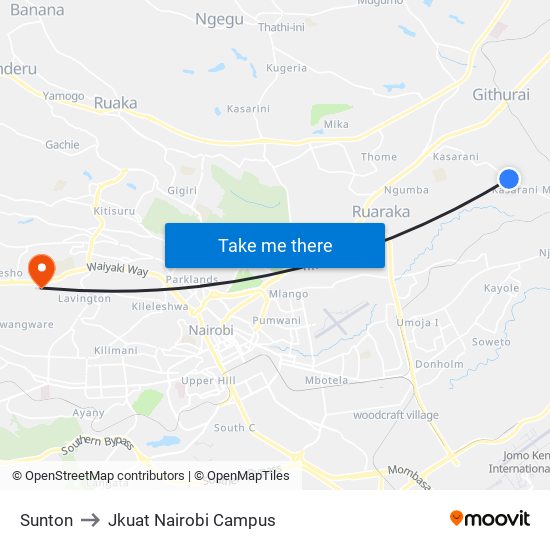 Sunton to Jkuat Nairobi Campus map