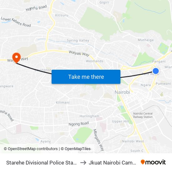 Starehe Divisional Police Station to Jkuat Nairobi Campus map