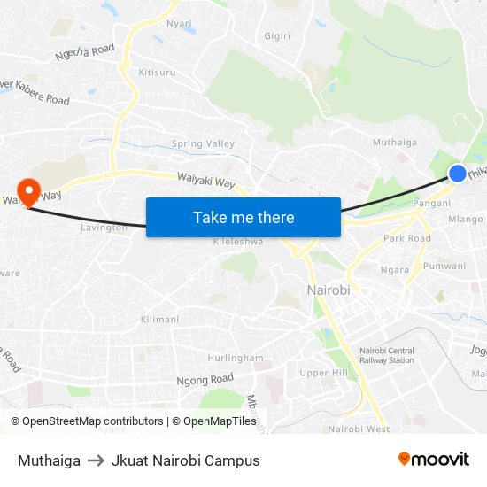 Muthaiga to Jkuat Nairobi Campus map