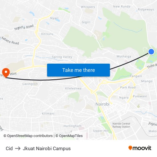 Cid to Jkuat Nairobi Campus map