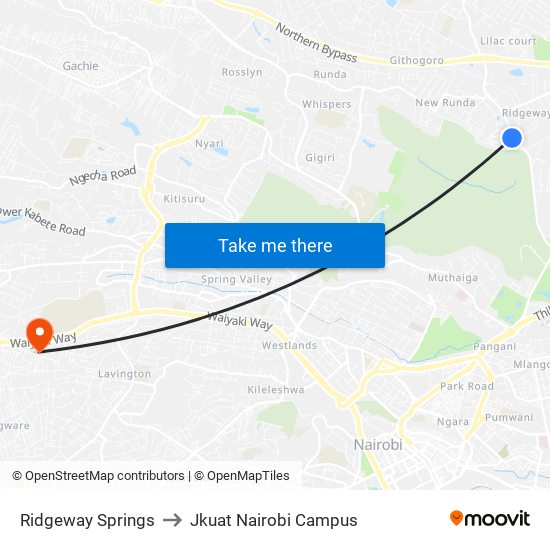 Ridgeway Springs to Jkuat Nairobi Campus map