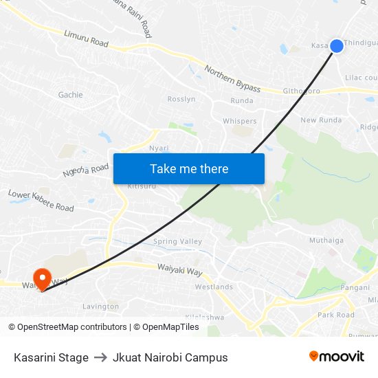 Kasarini Stage to Jkuat Nairobi Campus map