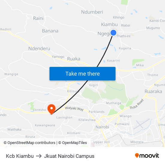 Kcb Kiambu to Jkuat Nairobi Campus map