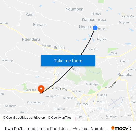 Kwa Do/Kiambu-Limuru Road Junction/Red Nova to Jkuat Nairobi Campus map