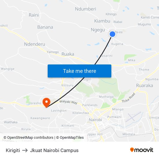 Kirigiti to Jkuat Nairobi Campus map