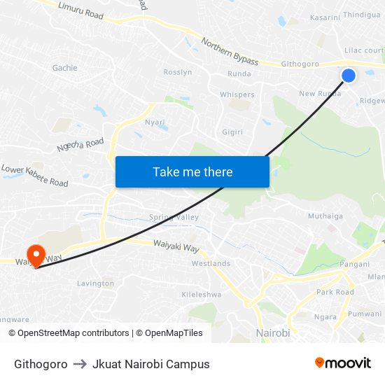 Githogoro to Jkuat Nairobi Campus map