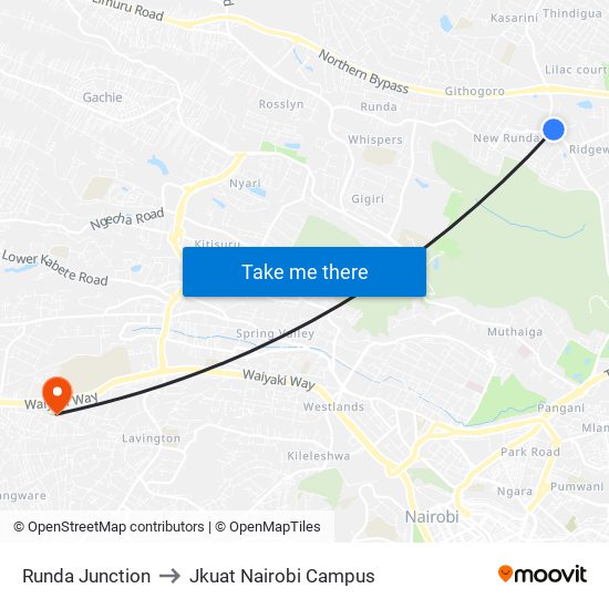 Runda Junction to Jkuat Nairobi Campus map